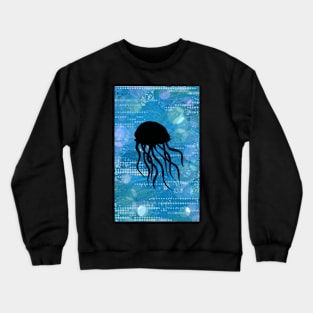 Jellyfish Silhouette on a Blue Abstract Background Crewneck Sweatshirt